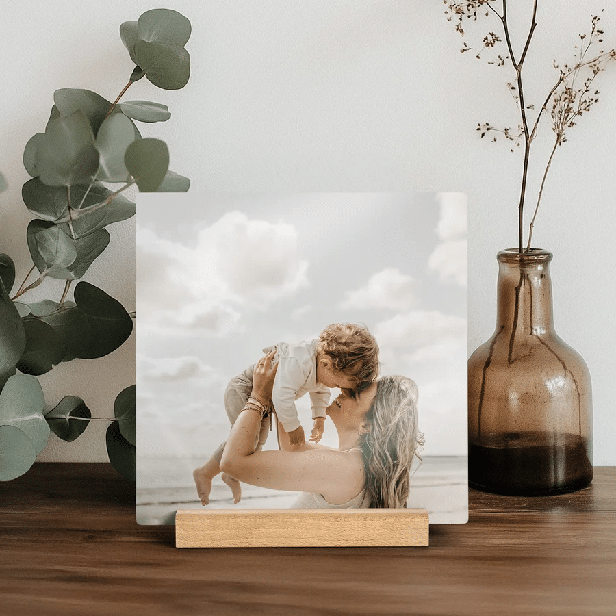 Fotokachel mit Holzständer Geschenk zum Muttertag für Oma - Fotokachel mit Holzständer