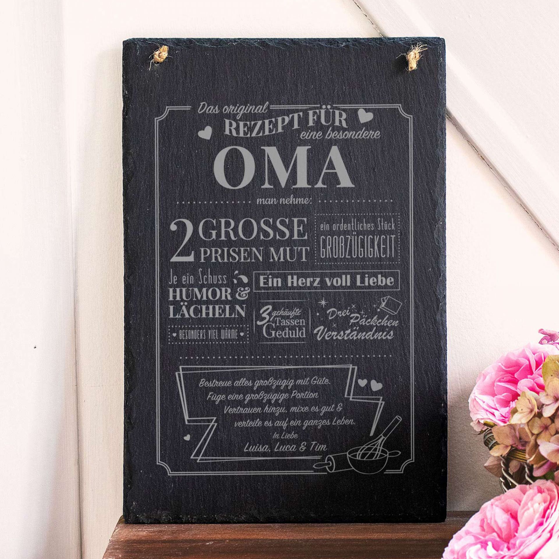 Schiefertafel mit Gravur - Oma Geschenk für die beste Oma - Schiefertafel mit Gravur Rezept Oma