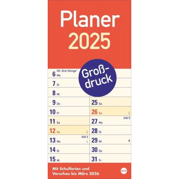 Kalender mit extra großen Zahlen