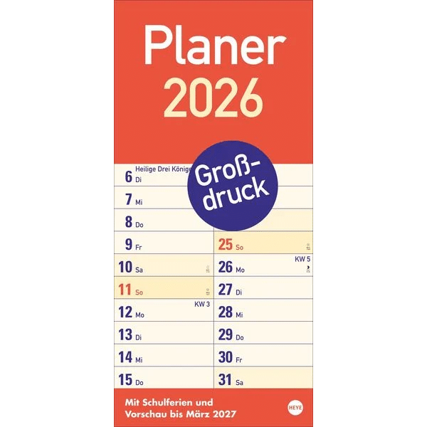 Kalender mit extra großen Zahlen