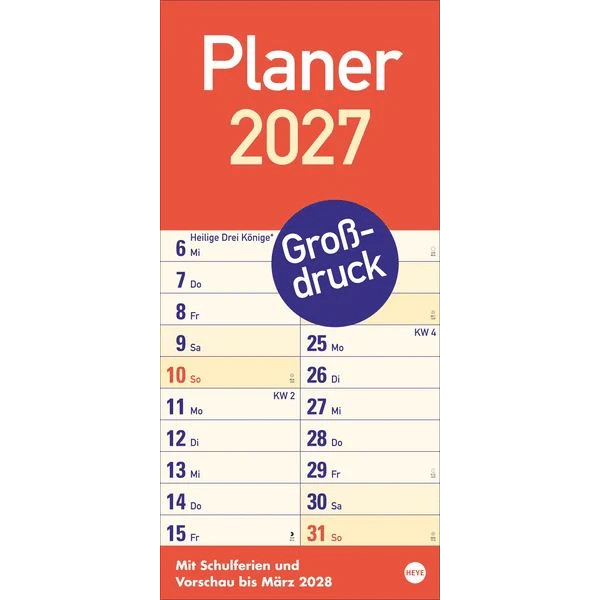 Kalender mit extra großen Zahlen